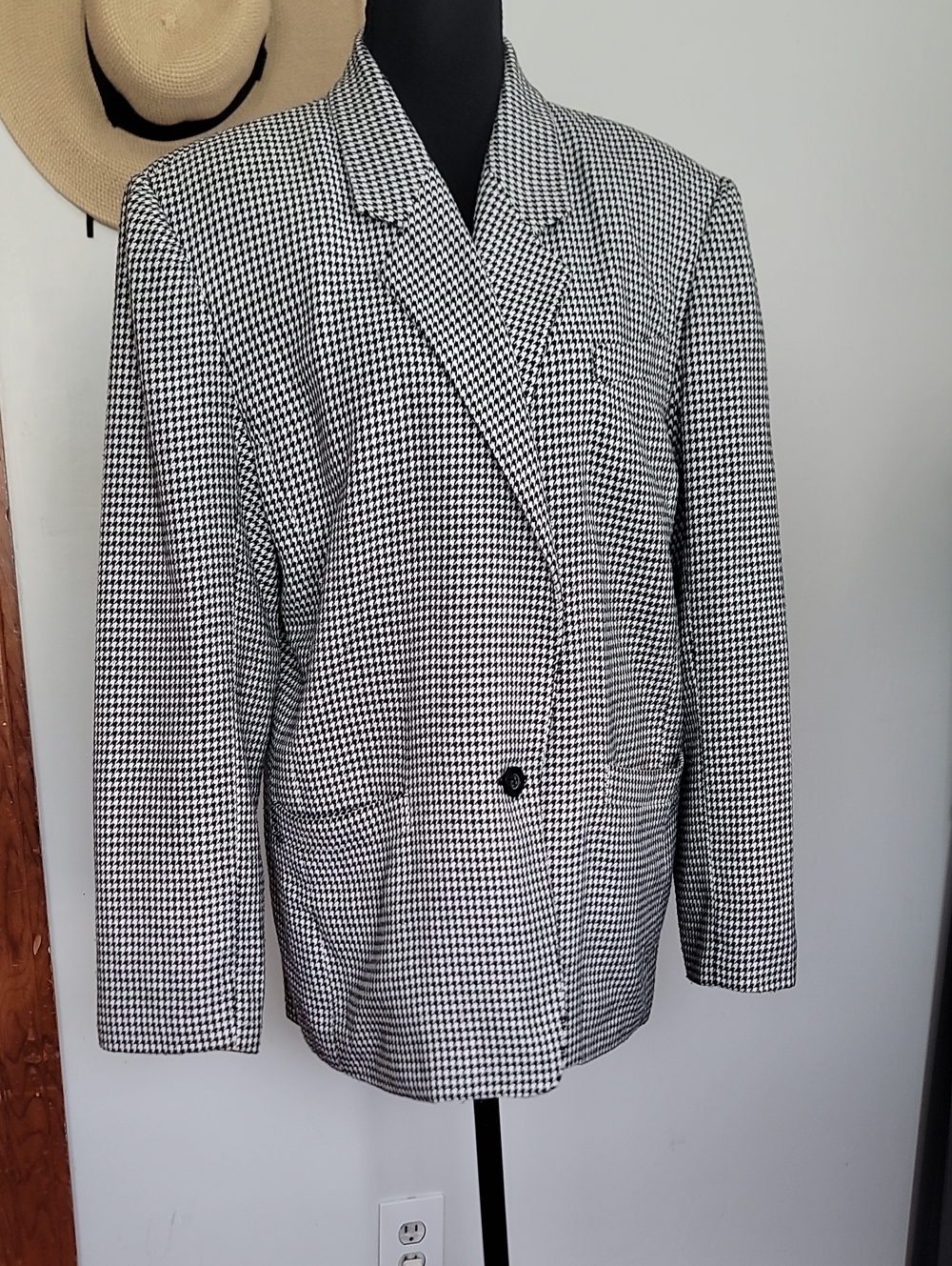 Y2K  Retro Ann Stevens New York  Black & White Houndstooth Tailored Blazer
